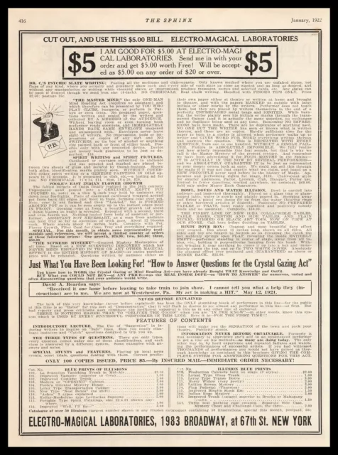 1922 Electro Magical Labs New York Mind Reading Magic Tricks Vintage Print Ad