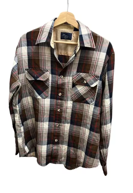 Vintage Plaid Men’s 70s-80s Brown Flannel Shirt M-L