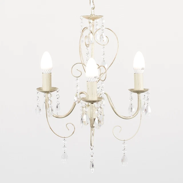 MiniSun Deckenleuchte - Vintage Distressed weiß 3-Wege Kronleuchter LED Glühbirnen A + 2
