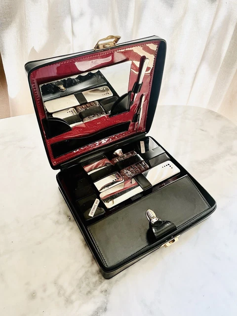 Trousse De Toilette Vintage En Cuir - Nécessaire De Voyage Ancien, Marron, Occasion