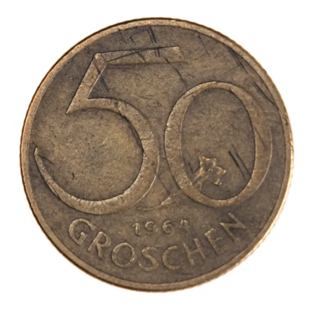 Austria 1964  50 Groschen Aluminum-Bronze Coin Austrian Shield Good Circulated