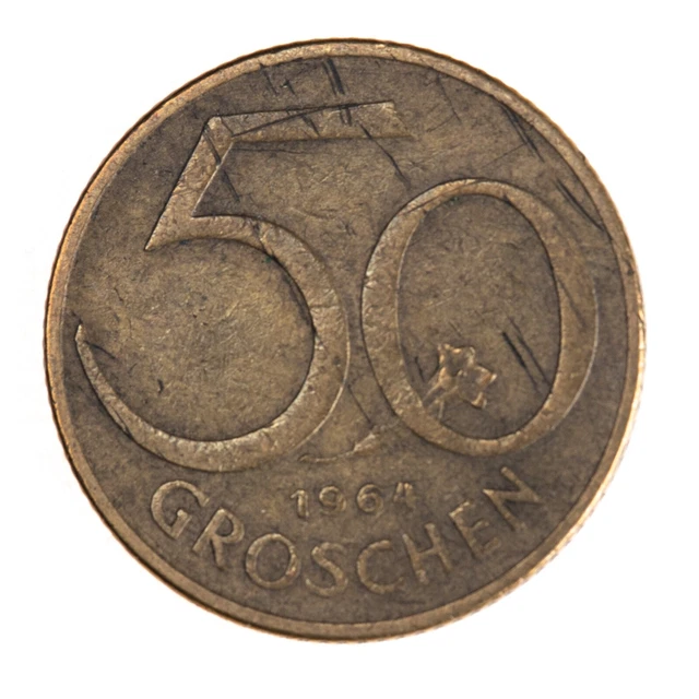Austria 1964  50 Groschen Aluminum-Bronze Coin Austrian Shield Good Circulated