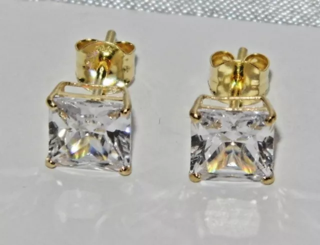 9ct Yellow Gold 2.50ct Princess Cut Ladies Solitaire Stud Earrings - simulated