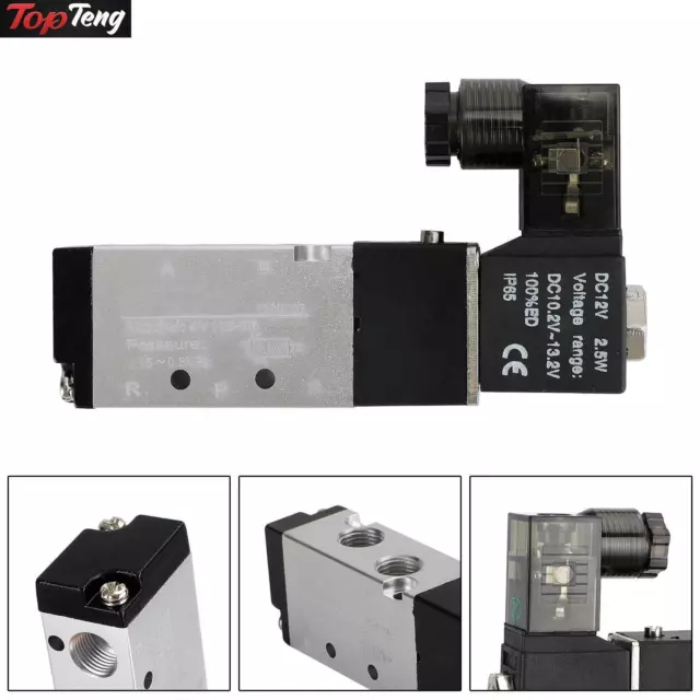 4V110-06 5 Way 2 Position PT1/8" DC 12V Pneumatic Electric Solenoid Air Valve