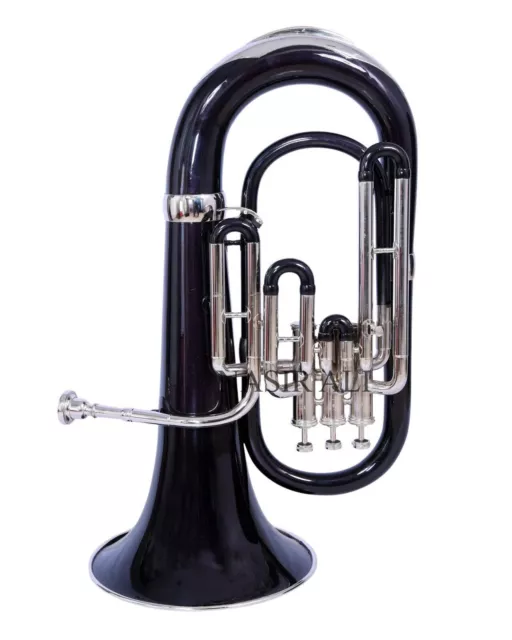 Euphonium 3 Valve Bb Pitch With Including Mouthpiece & Carry Case (Black Silver)