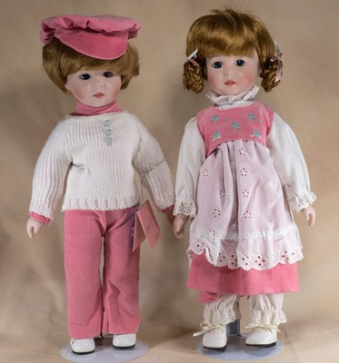 Marian Yu Porcelain Collector's Girl and Boy Twin Dolls 16" Heidi and Hans