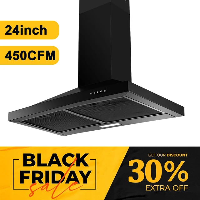 450CFM 24inch Wall Mount Kitchen Range Hood Ducted/Ductless 3-Speed Vent LED