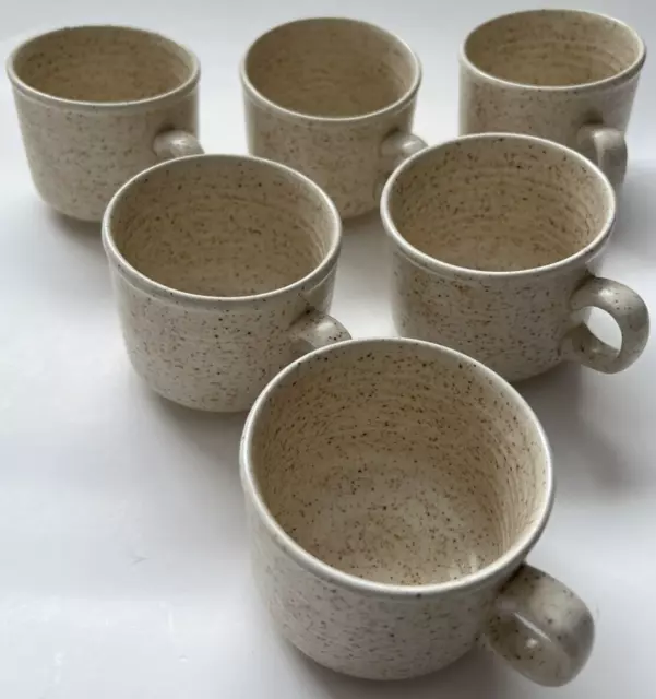 Vintage Churchill England Homespun Cream Speckled Stoneware Cups / Mugs Set of 6