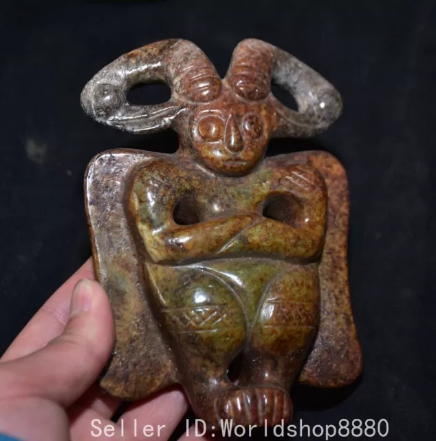 5.6"Old China Hongshan Culture Old Jade Carved Eagle Bird Sun God Amulet Pendant 2