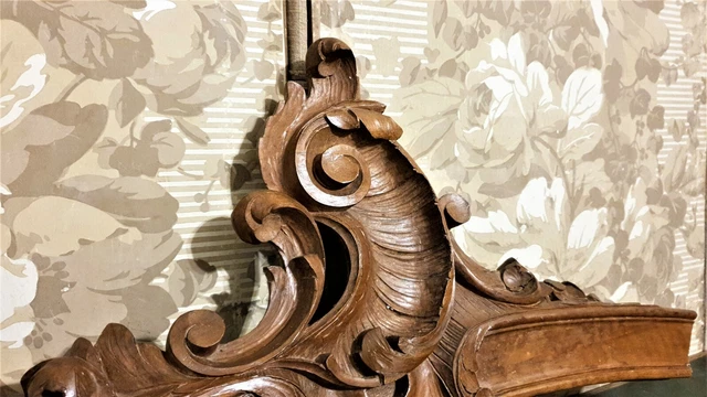 Flower scroll leaves wood carving pediment Antique french architectural salvage