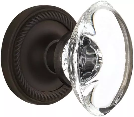 Nostalgic Warehouse Rope Rosette with Oval Clear Crystal Glass Door Knob Privacy