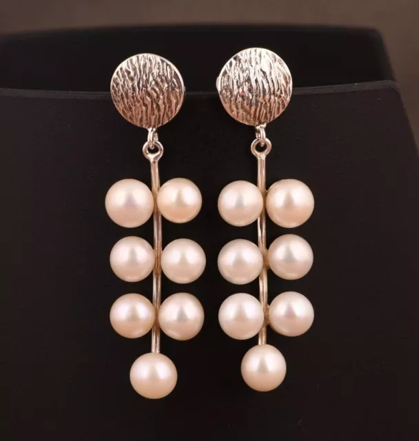 Long Vine Designer Dangle Earrings With Pearl Sterling Silver Handmade Jewelry