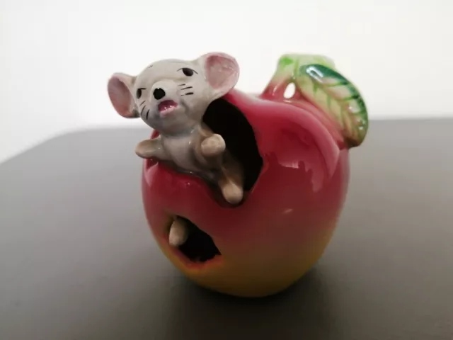 Vintage Retro 60s 70s Kitsch Napcoware Japan Mouse in Apple Ornament