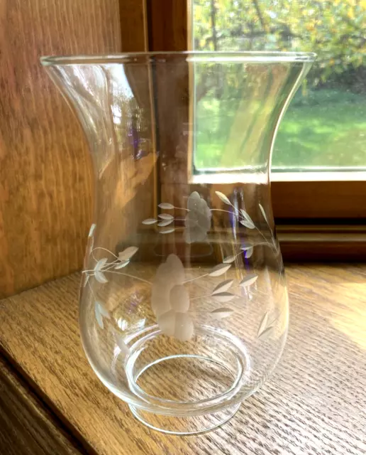 6 3/16" Tall Glass Hurricane Lamp Shade Globe Chimney Etched Flowers Floral