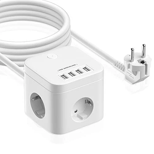Cube de Prise avec USB Prise Multiple avec CâBle de 2 M 3 Prises Schuko 3680 ...