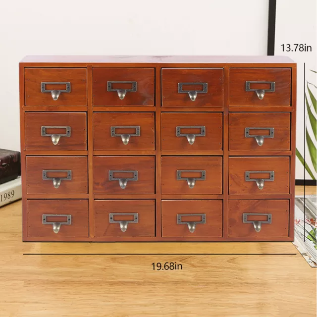 Wood Apothecary Medicine Cabinet 16 Drawers Organizer Rustic Storage Drawers Box