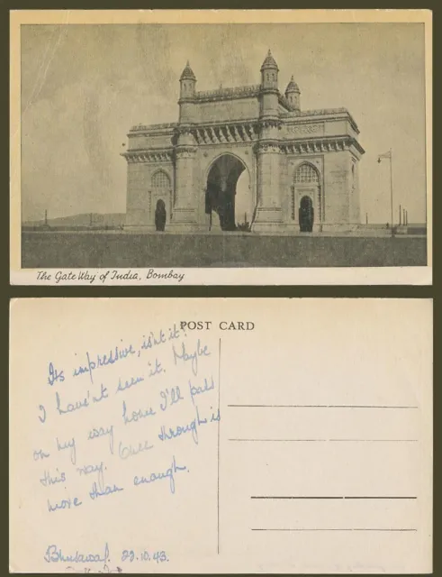 Indian 1943 Old Postcard Gateway Gate Way of India Bombay Gate Gates Street View
