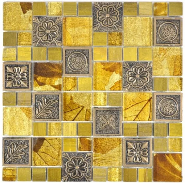 Azulejos de Mosaico Translúcido Oro Combinación Vidrio Crystal Resin Ornamento