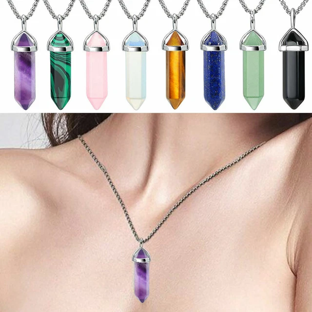 8PCS Hexagonal Simulated Pointed Stone Quartz Energy Necklace Jewelry Pendant