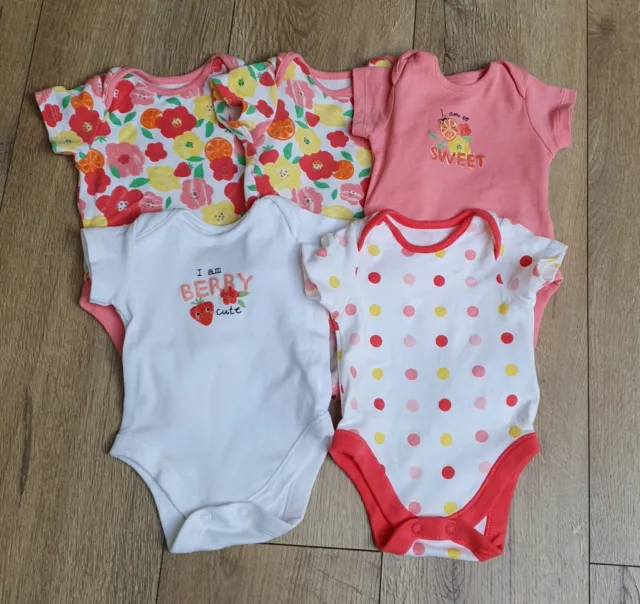 Baby Girls Short Sleeve Bodysuits Vests X5 0-3 Months Bundle Floral Spotty EUC