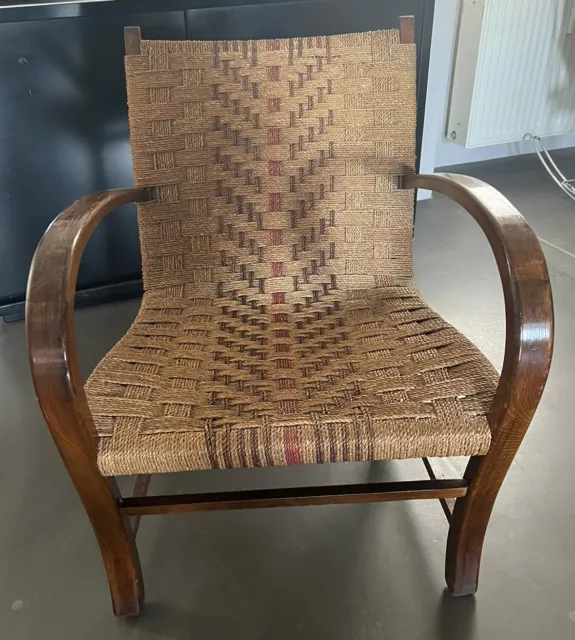 30er Jahre Sessel Stuhl aus Holz Korbgeflecht