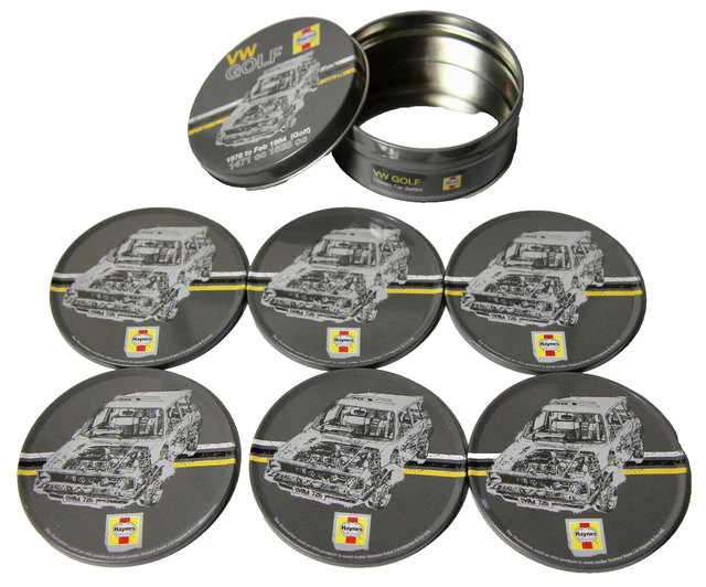 Official Haynes VW Golf MK1 Gift Box Tin 6 Coaster Set Metal Cork Backed 1971-88