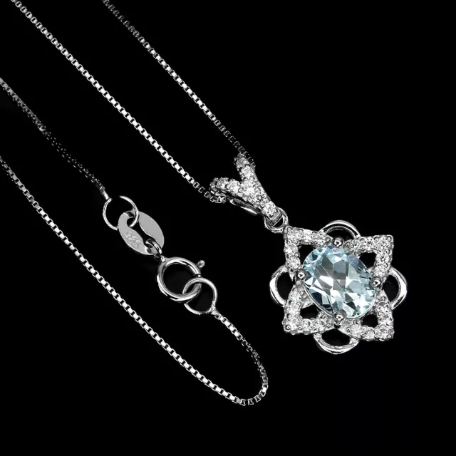 Irradiated Oval Sky Blue Topaz 8x6mm Simulated Cz 925 Sterling Silver Necklace