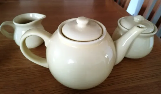 Tea Pot Sugar Bowl And Milk Pot Jug Creamer Set Yellow Mustard Cream Ceramic