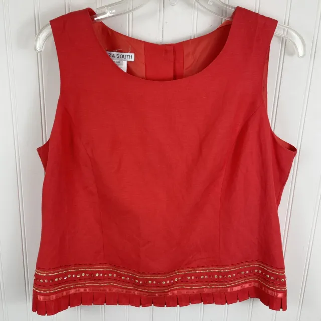 Plaza South Size 12 Womens Red Top Sleeveless Bead Detail Button Up Back