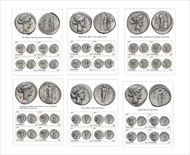 Roman Coins Muses 6 Souvenir Sheets Unperforated Coin