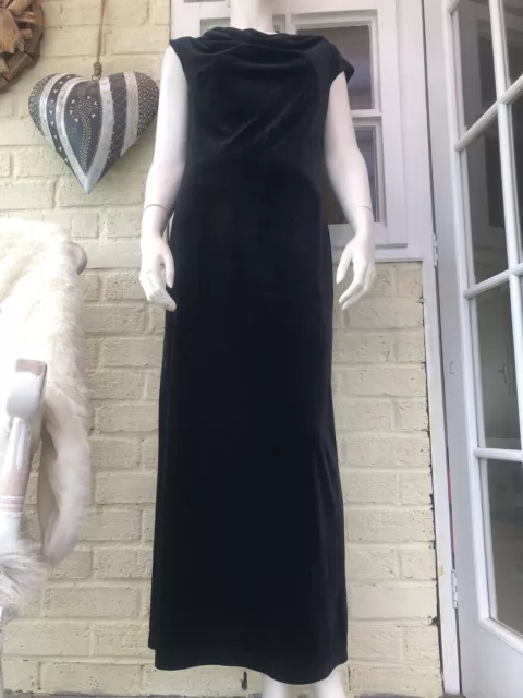 LAURA ASHLEY Black Velvet Maxi Dress With Cowl Neck Size Medium Evening/ Party
