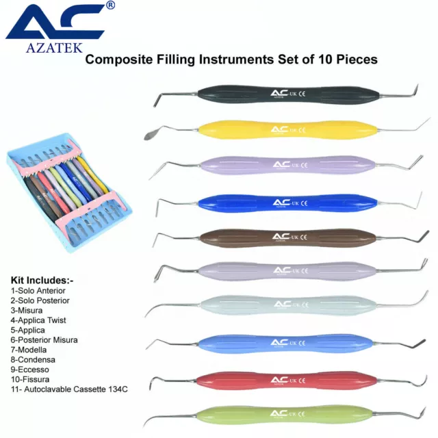 Dental Composite Füll- und Wiederherstellungsinstrumente 10 Stück mit Silikongriff