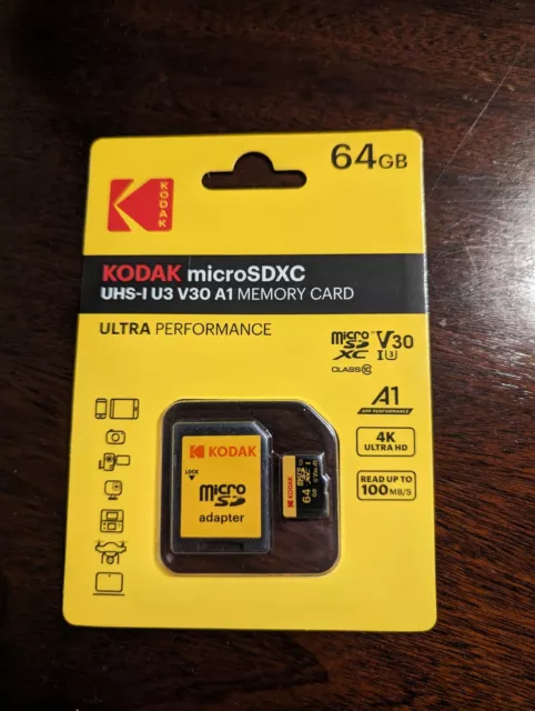 Kodak Micro SD Card 64GB High Speed + Adapter Memory Card U3 A1 V30 Class10