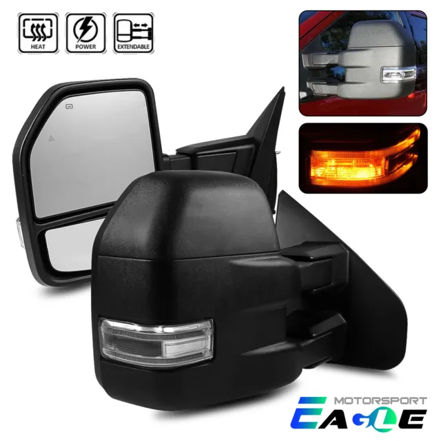 For 2015-2018 Ford F150 8PIN Power Heated LED Signal Light Towing Mirrors Pair