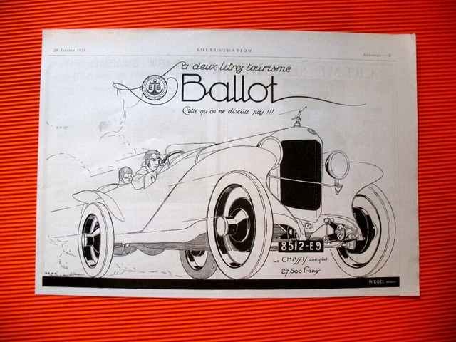 PUBLICITE DE PRESSE BALLOT AUTOMOBILE TOURISME ILLUSTRATION RENé VINCENT 1924