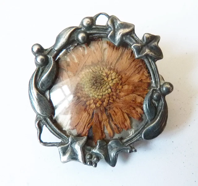 Broche argent massif ART NOUVEAU 1900 Gui mistletoe silver brooch fleurs