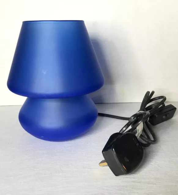 Vintage Frosted Glass Blue Mushroom Lamp Light Vgc
