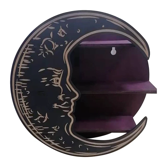 Wooden Moon Shelf -Wood Crystal Shelf for Essential Oil Moon Decor (Purple)