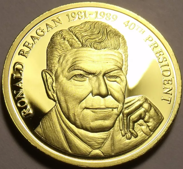 Gem Cameo Proof 24k Gold Plated Ronald Reagan 40th President Medallion~Fr/Ship