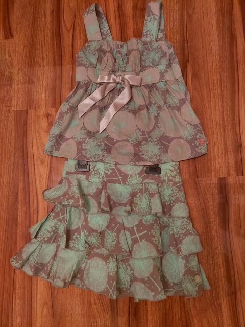 Ted Baker Young Girls Suit Skirt And Top Green And Grey Skirt Age 6 Top Age 5