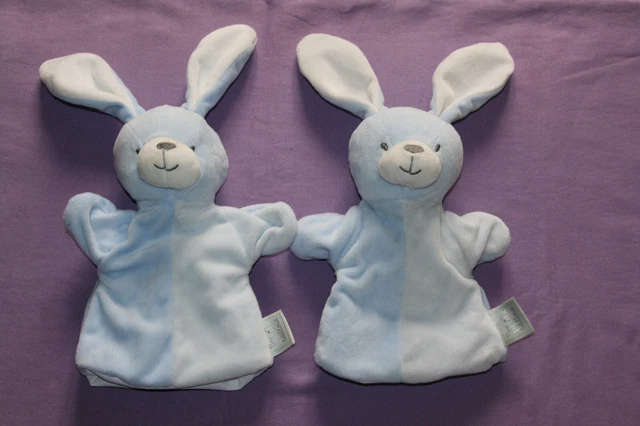 Mes Petits Cailloux 2 Doudou Lapin Marionnette Bleu Blanc Etat Neuf