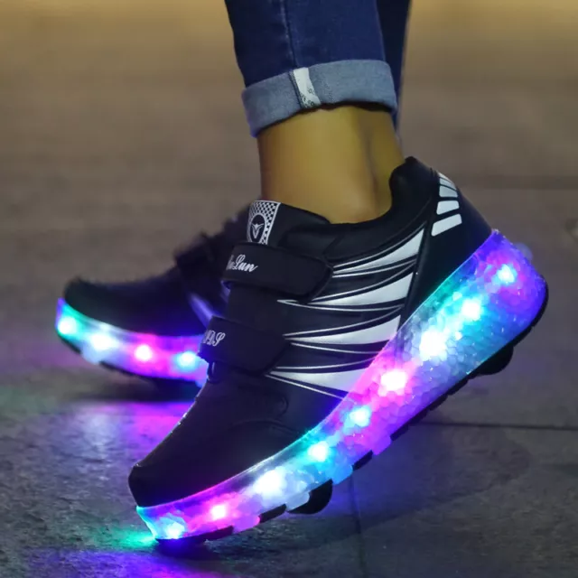 Kids Led Roller Shoes Double Wheels Recharge Sport Skate Sneakers Glowing Shoes