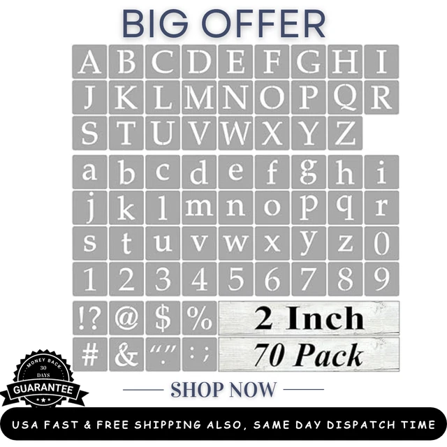2 INCH ALPHABET Letter Stencils for Painting - 70 Pack Letter and