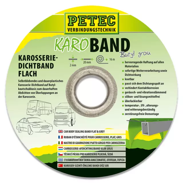 Petec 87520 KARO Band Dichtband Knetmasse Karosseriedichtband 2 mm x 20 mm