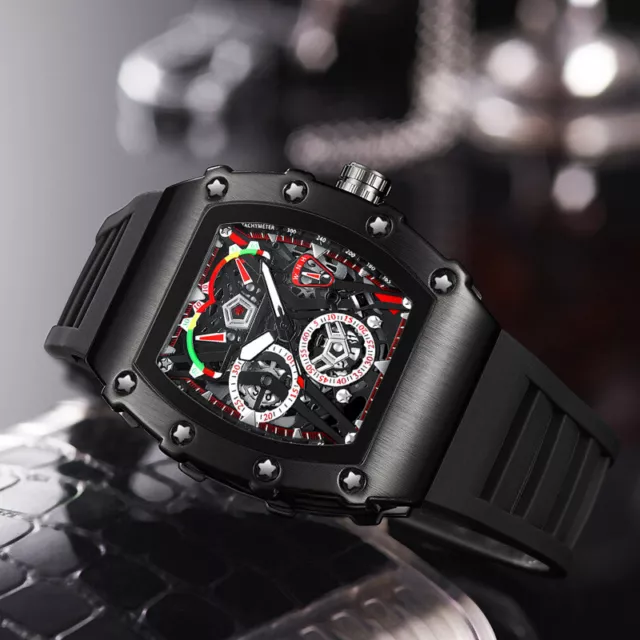 Men's Watch Transparent Tonneau Mechanical Watch Quartz Watch Skeleton Watch