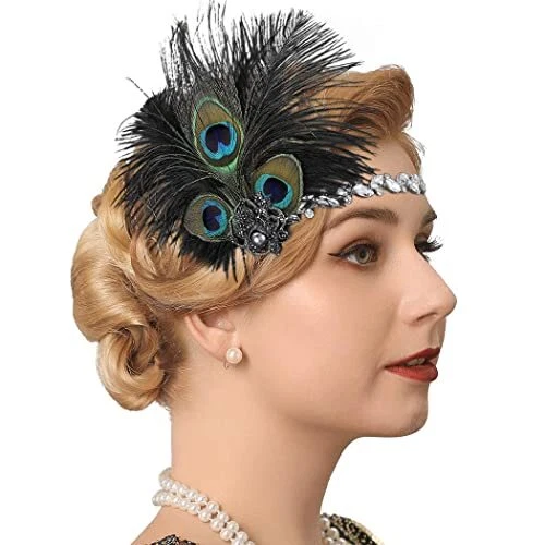 Peacock Headpiece 1920s Flapper Headband Rhinestone Gatsby Headbands Roaring