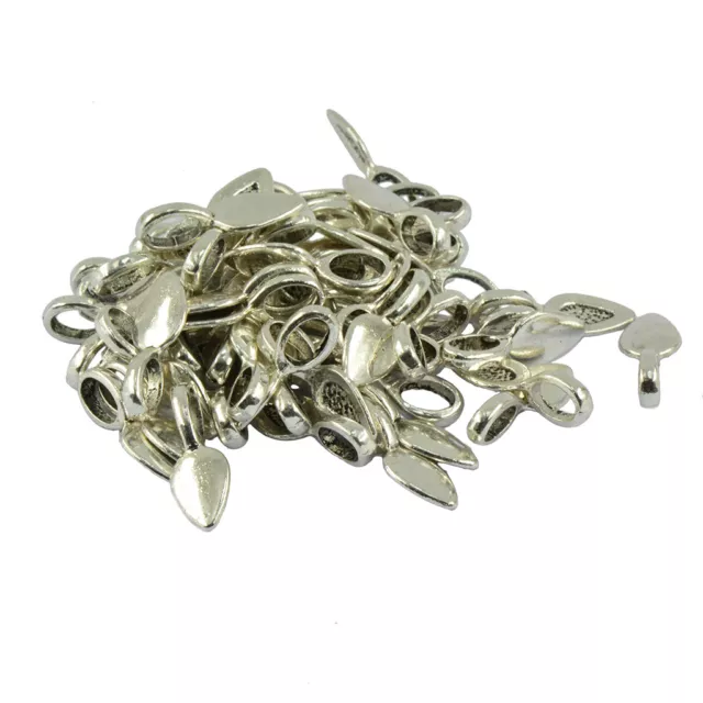 100pcs Tibetan Silver Drop Leaf Glue On 21mm DIY Bails Pendant Cabochon