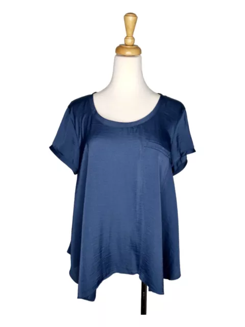 BCBG Maxazria Womens M Blue Kelsey Tee T Shirt Blouse Round Neck Flowy Top