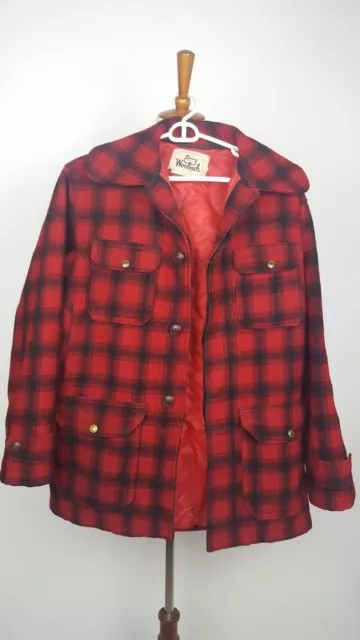 Vintage 1950s Mens 38 WOOLRICH Buffalo Plaid Wool Jacket Chore Barn Hunting Coat