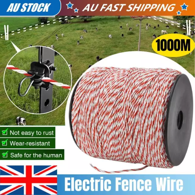 1000m Polywire Roll Electric Fence Energiser Stainless Steel Poly Wire Insulator